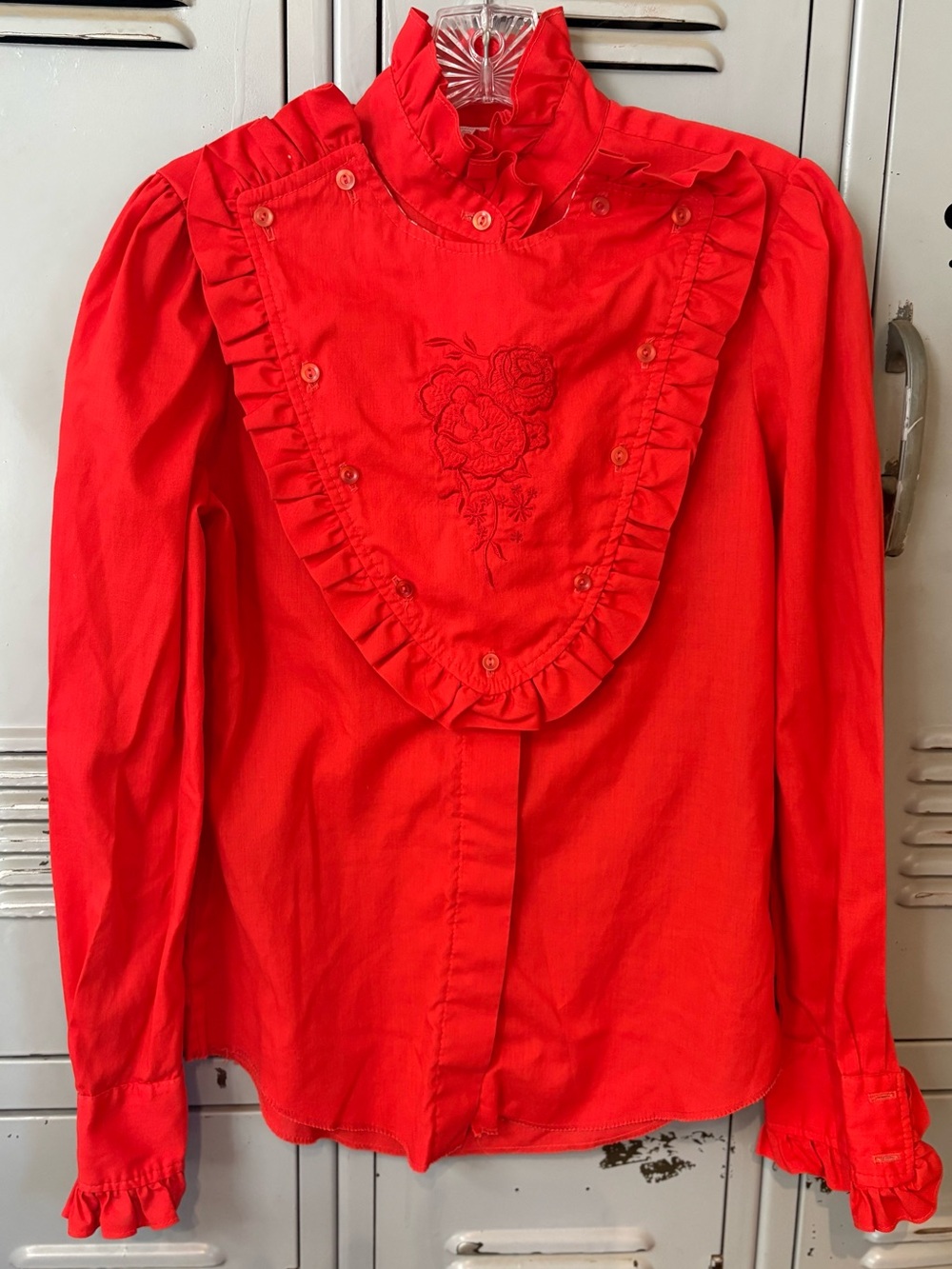 Vintage Western Red Ruffle Bib-Front Top